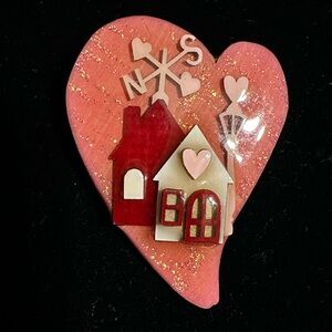 Lucinda House Pin Valentine Heart Shaped Pink Red